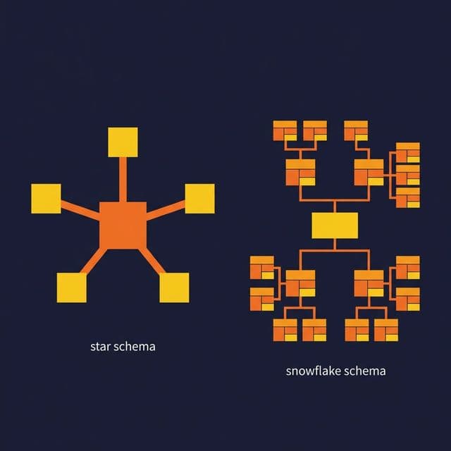 Star schema with central fact table surrounded by denormalized dimension tables